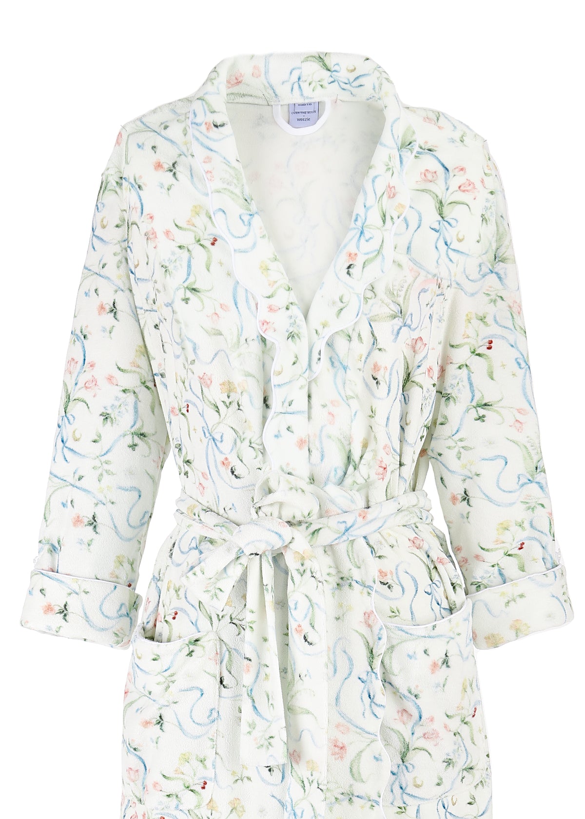Women’s Long Scallop Lightweight Robe in Lily of the Valley Ribbon Bouquet