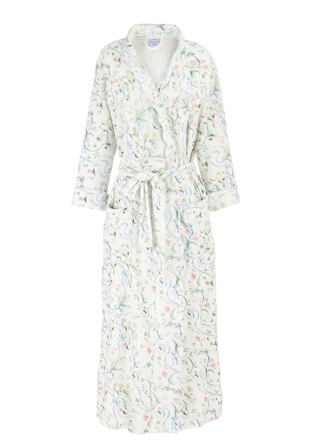 Women’s Long Scallop Lightweight Robe in Lily of the Valley Ribbon Bouquet