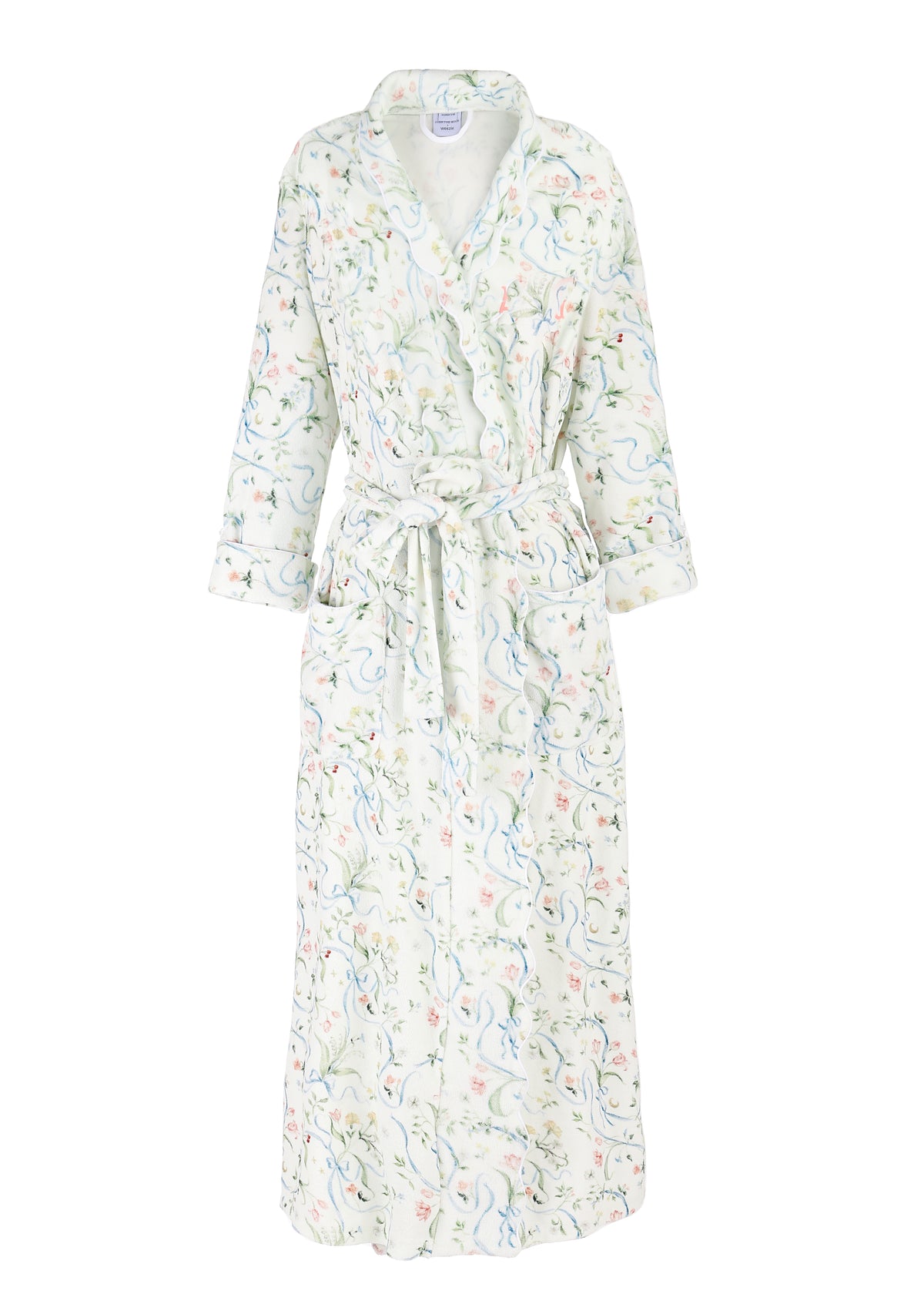 Women’s Long Scallop Lightweight Robe in Lily of the Valley Ribbon Bouquet