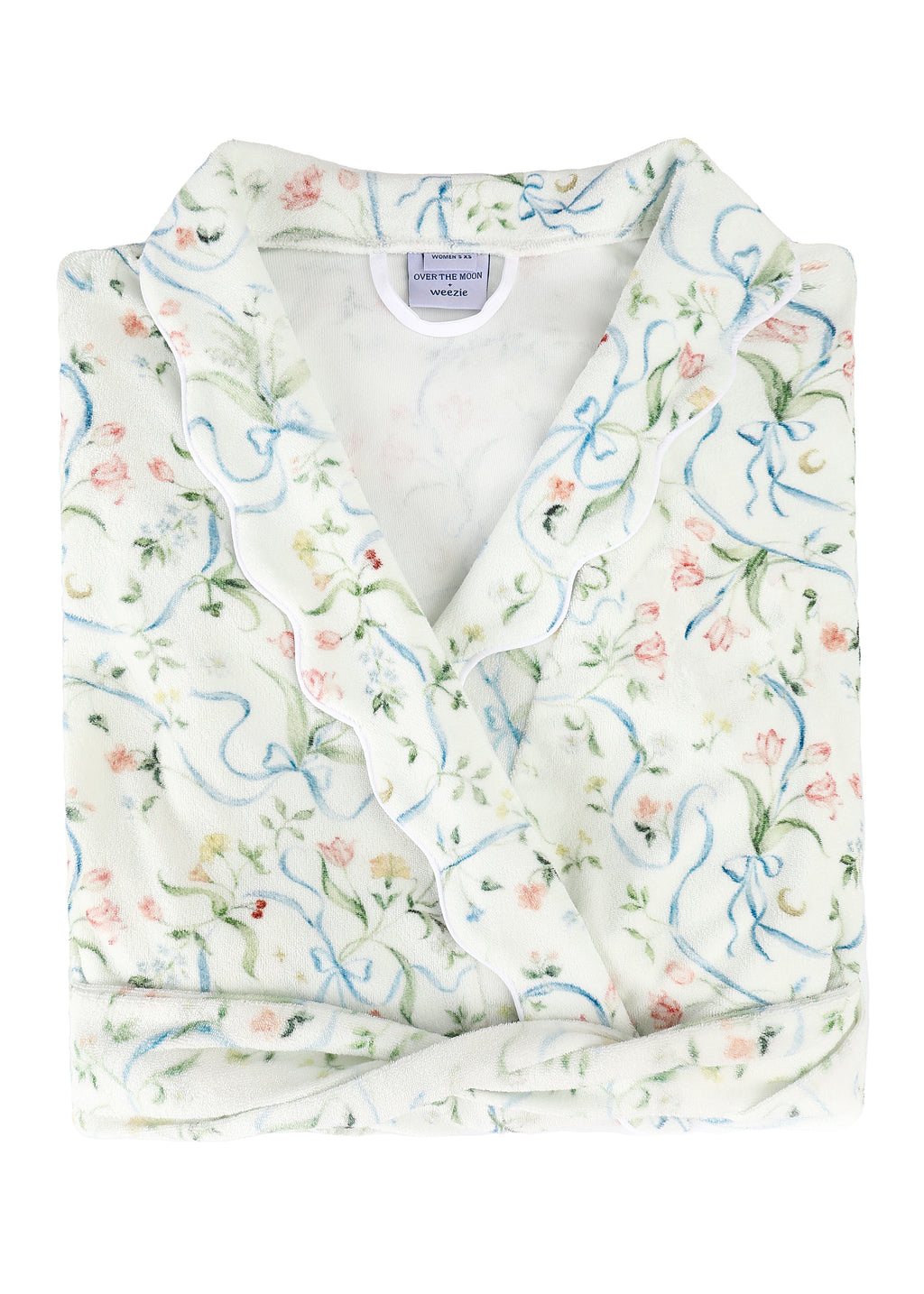 Women’s Long Scallop Lightweight Robe in Lily of the Valley Ribbon Bouquet