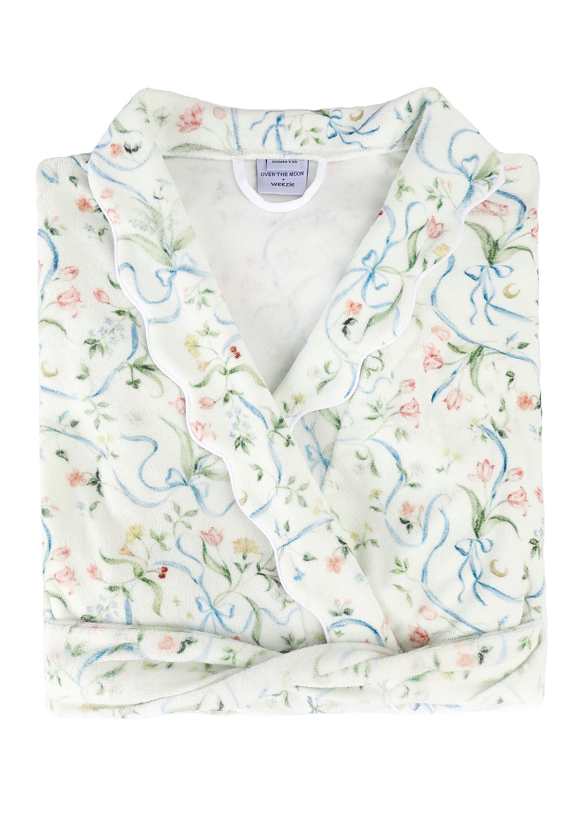 Women’s Long Scallop Lightweight Robe in Lily of the Valley Ribbon Bouquet