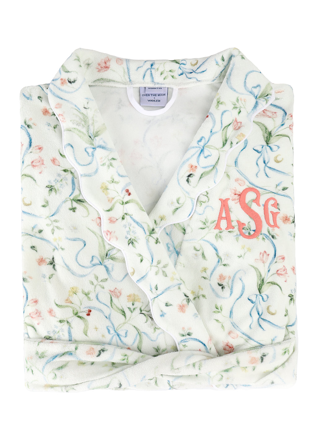 Women’s Long Scallop Lightweight Robe in Lily of the Valley Ribbon Bouquet