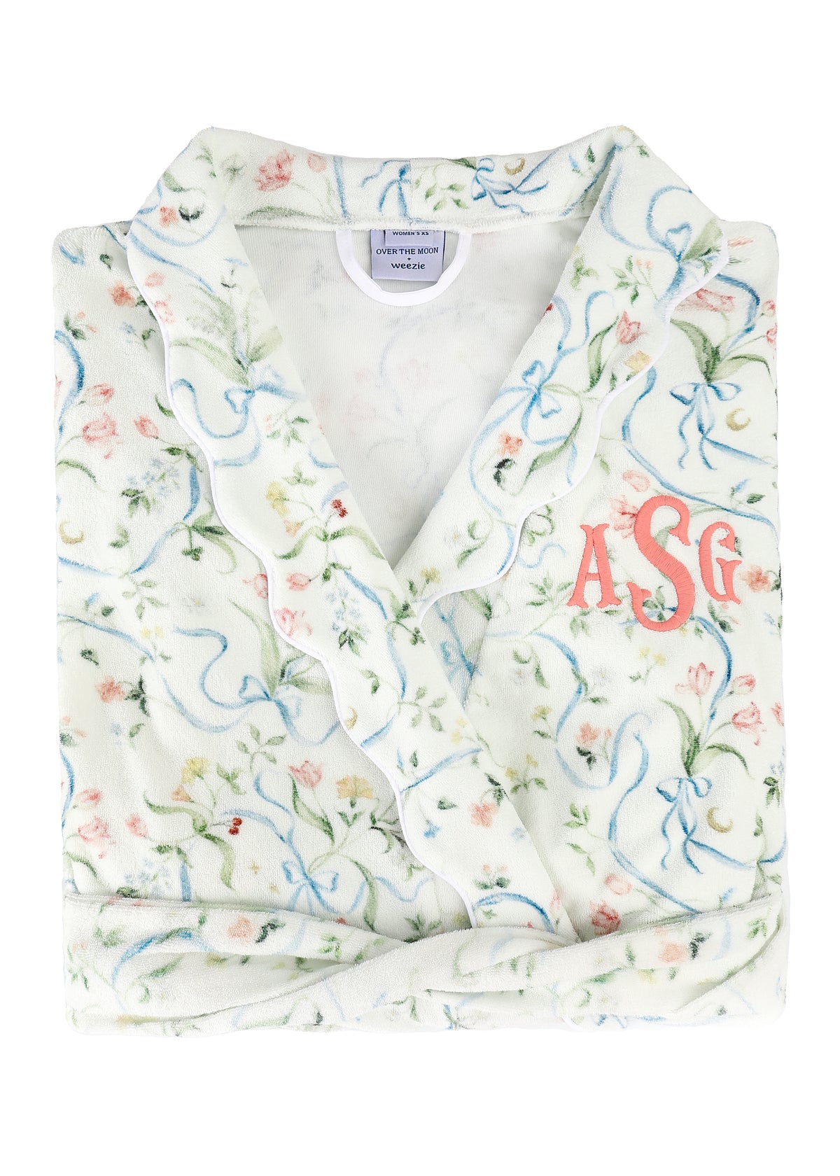 Women’s Long Scallop Lightweight Robe in Lily of the Valley Ribbon Bouquet