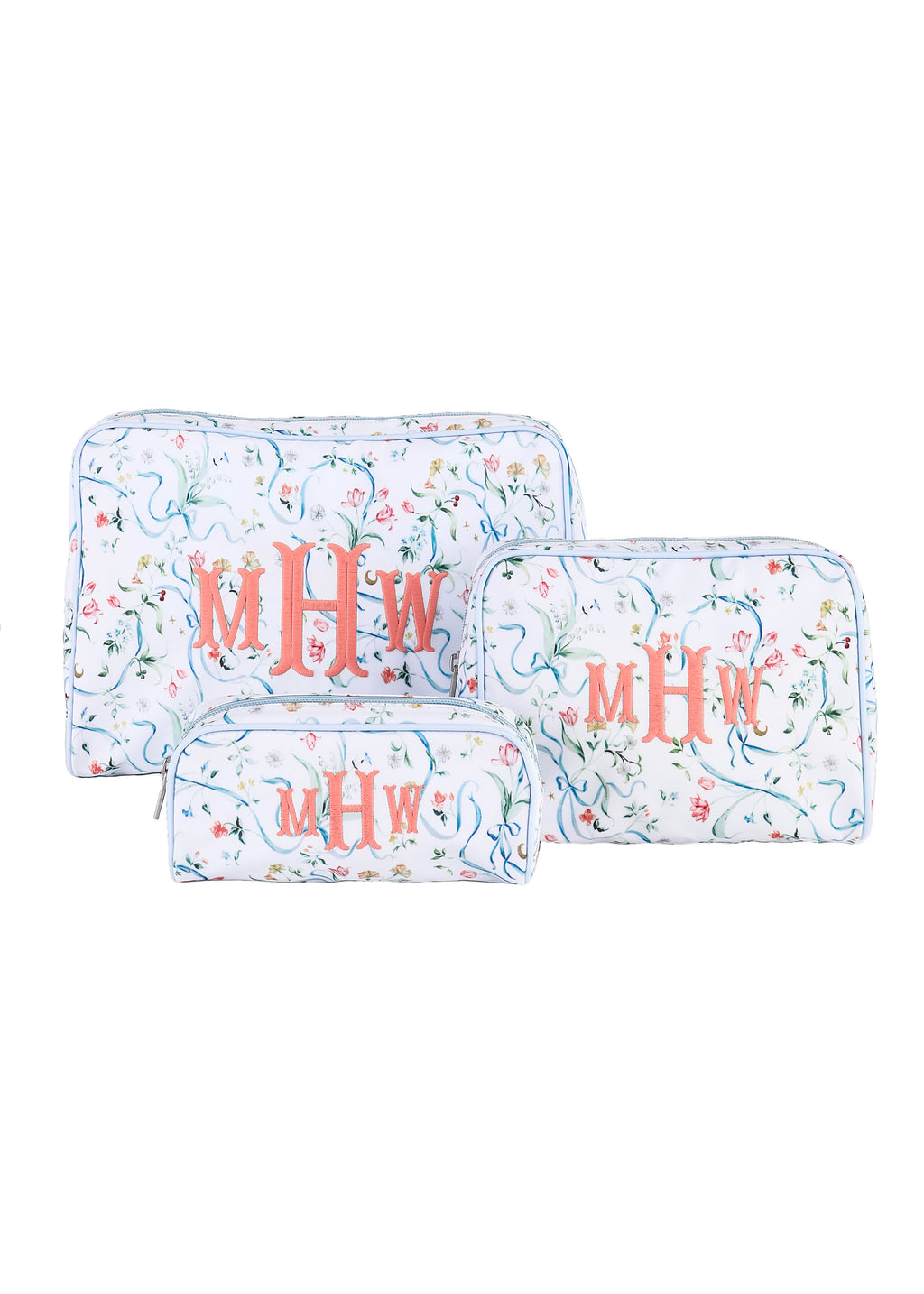 Large Toiletry Bag in Lily of the Valley Ribbon Bouquet