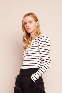 Jade Top in Ivory Black Stripe