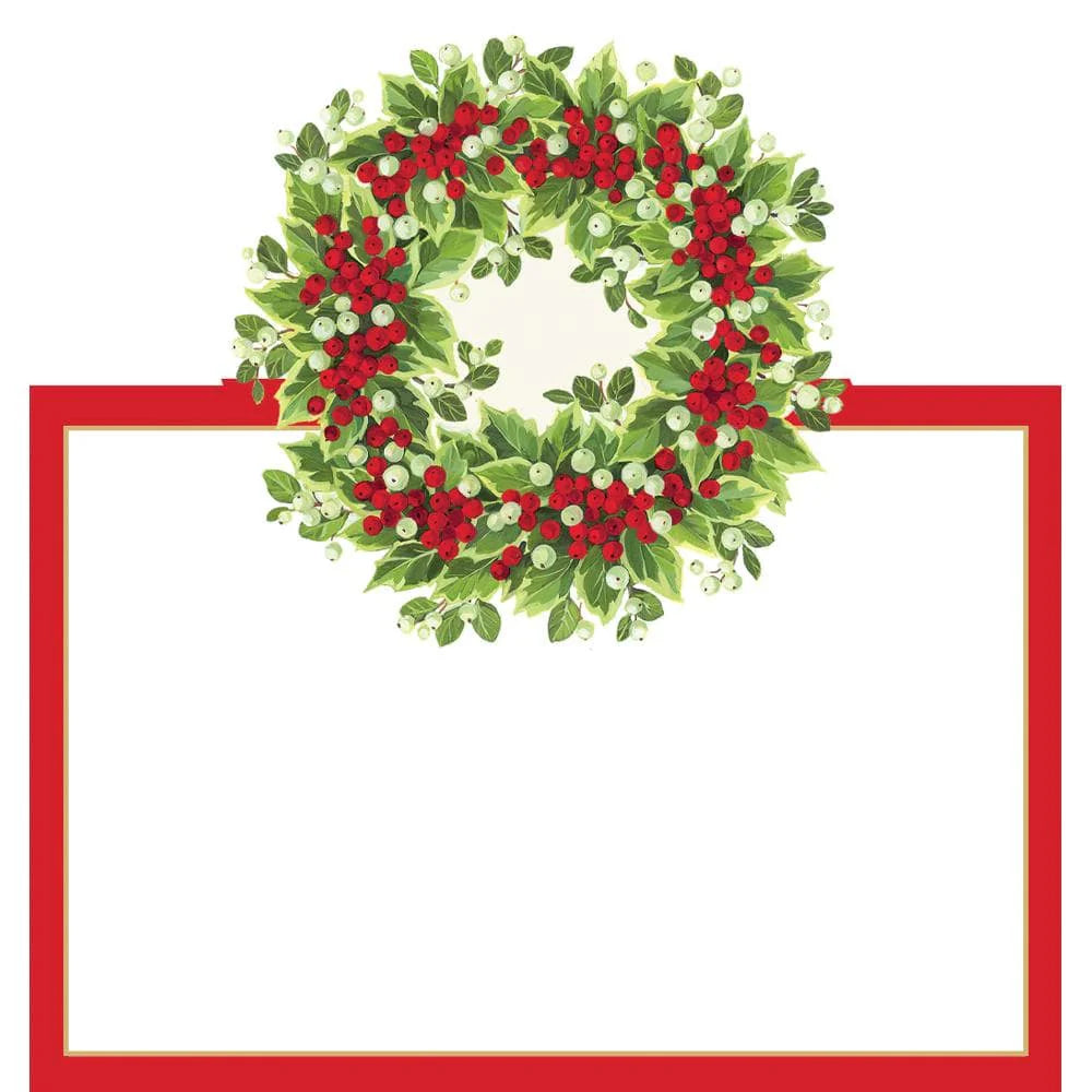 Holly And Berry Wreath Foil Place Cards, Set of 8
