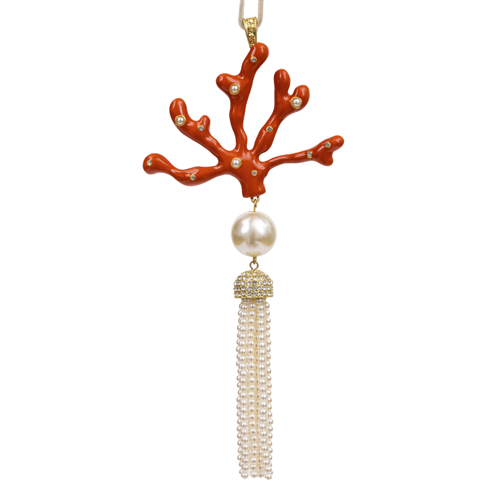 Coral Tassel Hanging Ornament in Coral