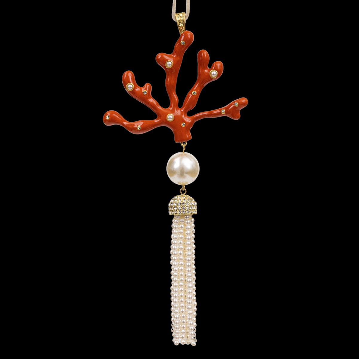 Coral Tassel Hanging Ornament in Coral