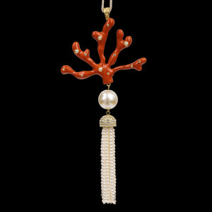 Coral Tassel Hanging Ornament in Coral