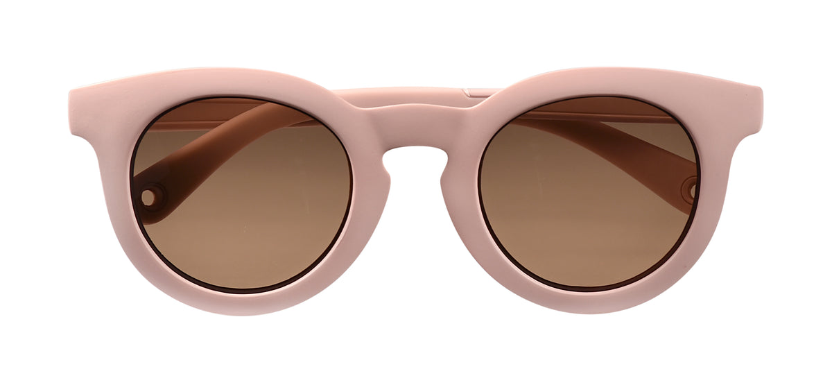Front view of Happy Infant Sunglasses in Dusty Pink showcasing the dusty pink frame and brown-tinted lenses against a white background