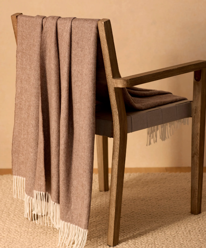 Bamboo Herringbone Tassel Throw- Truffle