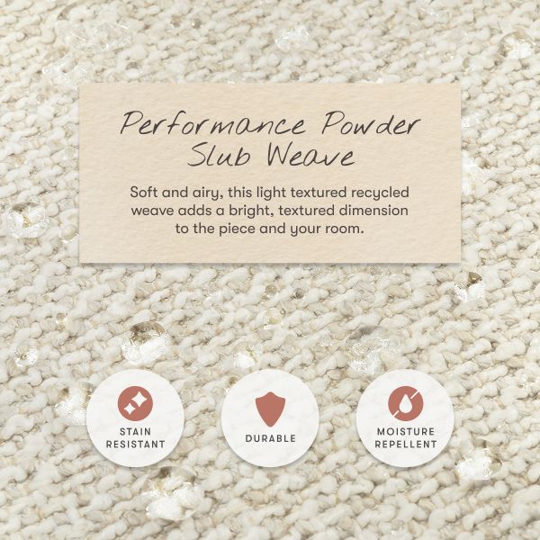 Westham electronic recliner fabric in Performance Powder Slub Weave showing stain resistant durable moisture repellent