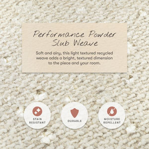 Westham electronic recliner fabric in Performance Powder Slub Weave showing stain resistant durable moisture repellent