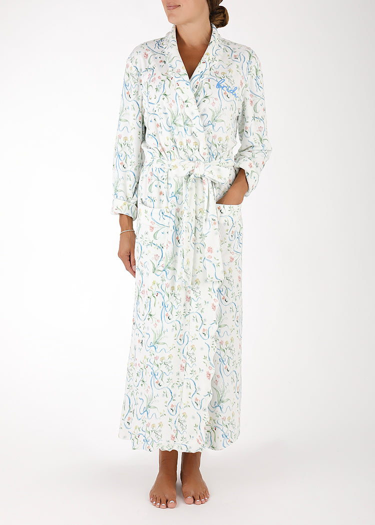 Women’s Long Scallop Lightweight Robe in Lily of the Valley Ribbon Bouquet