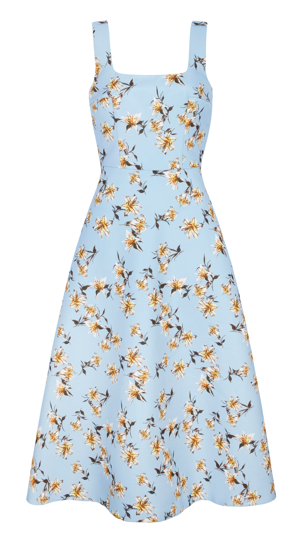 Shiloh Dress In Blue Summer Lillies Taffeta Faille