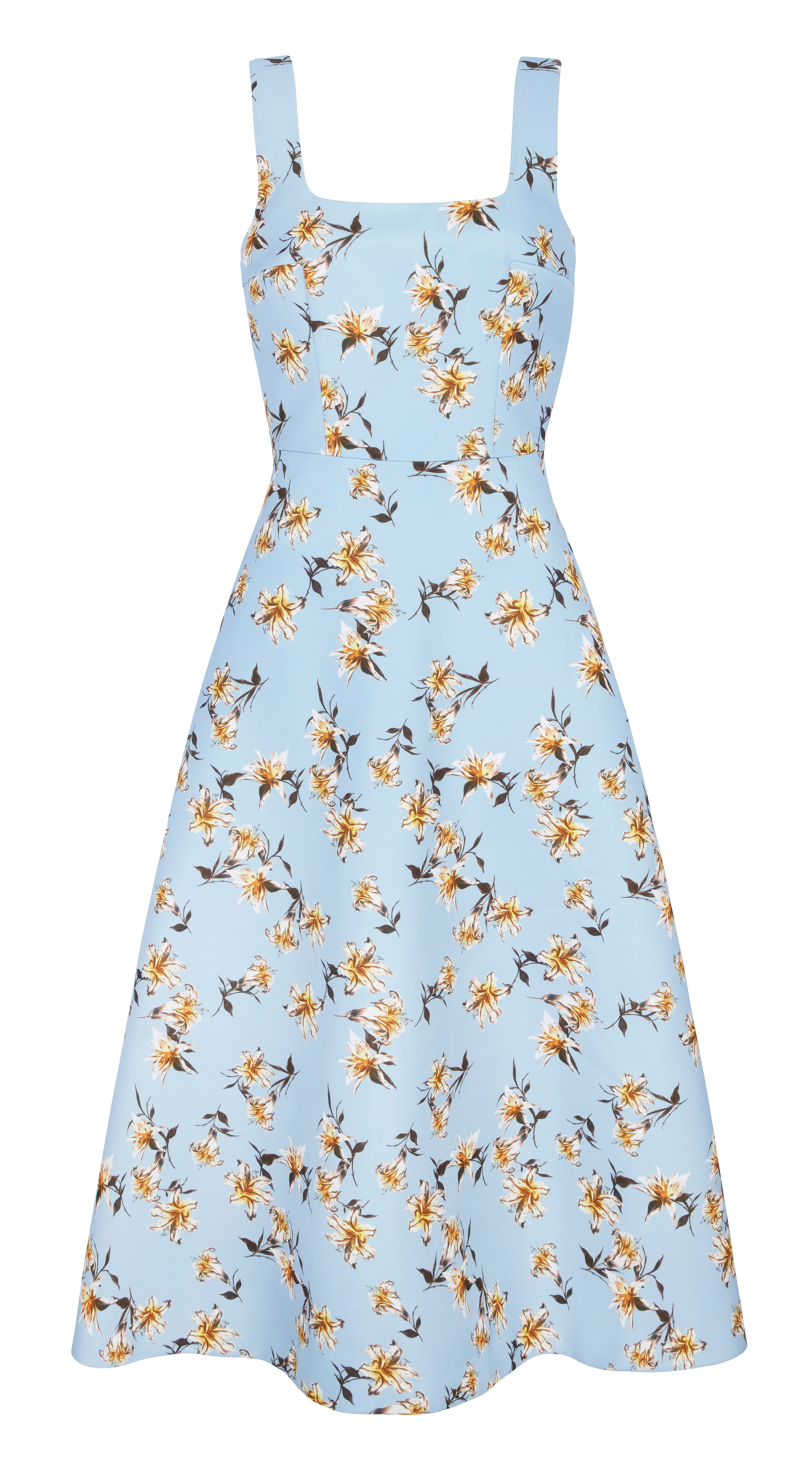 Shiloh Dress In Blue Summer Lillies Taffeta Faille