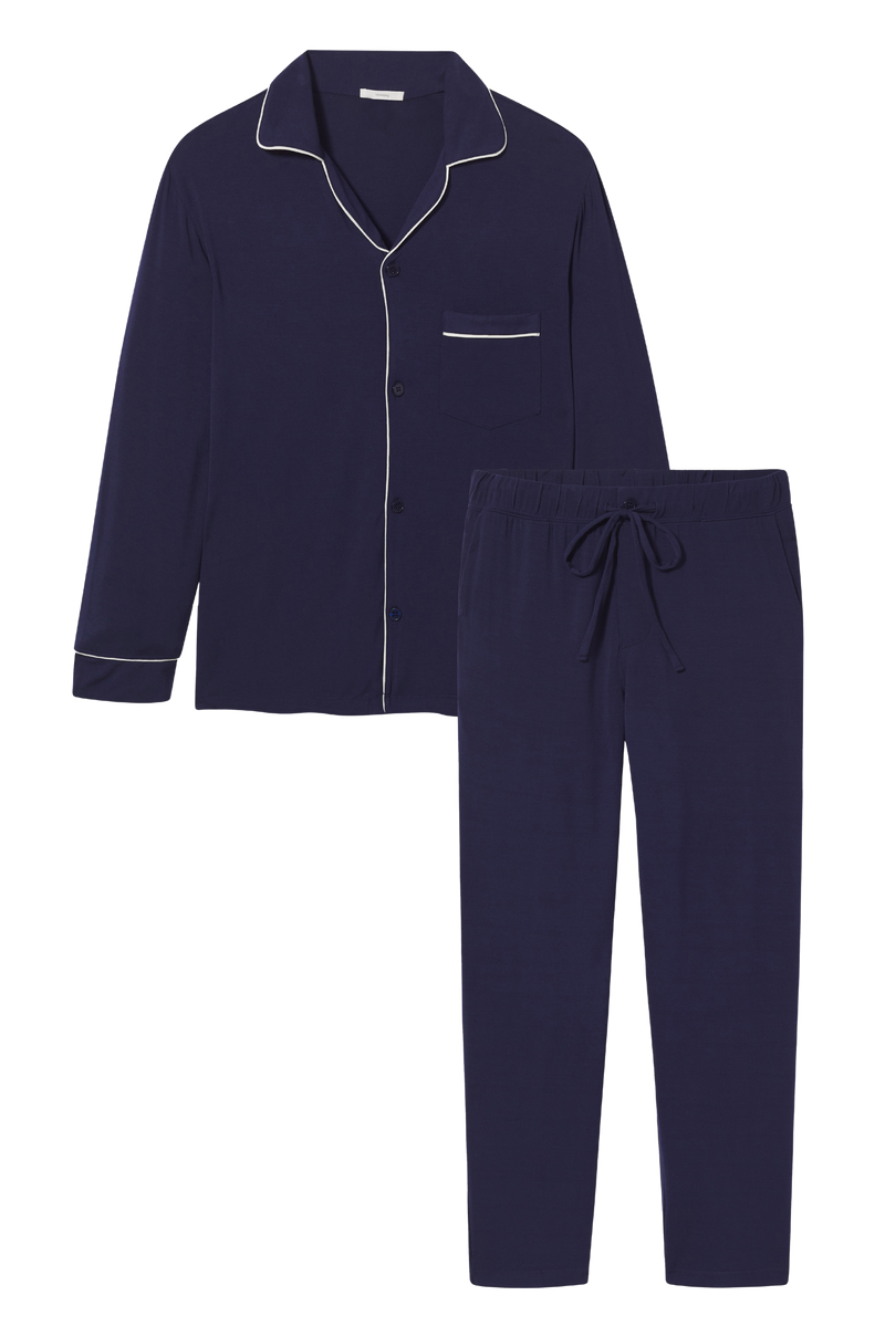 William TENCEL™ Modal Long PJ Set in True Navy/Ivory