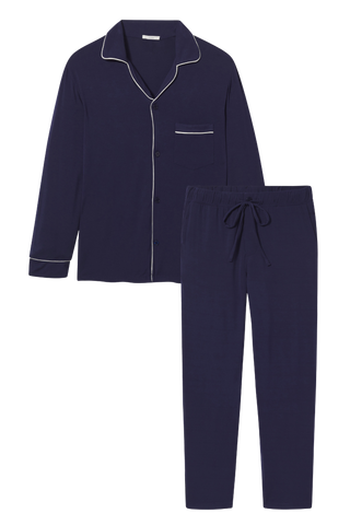 William TENCEL™ Modal Long PJ Set in True Navy/Ivory