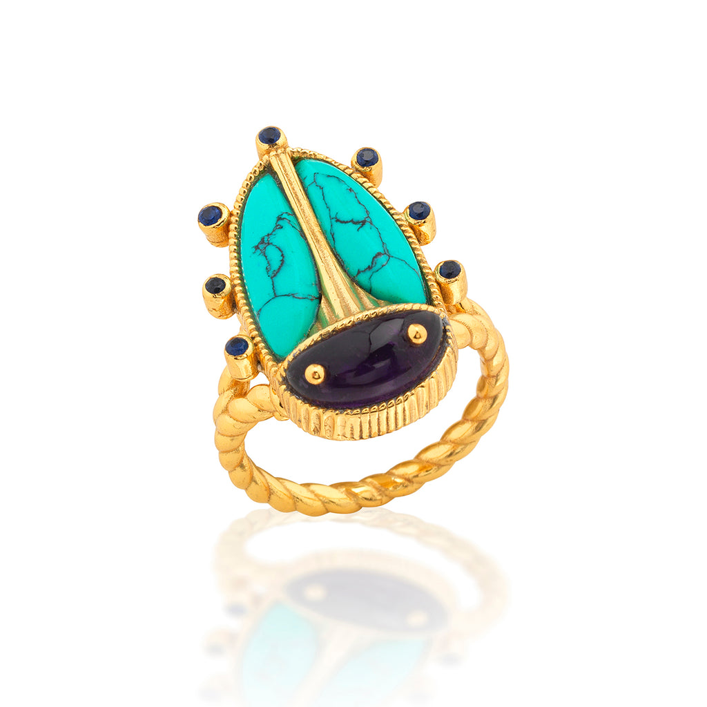 Scarab Grande Ring in Amethyst/Turquoise