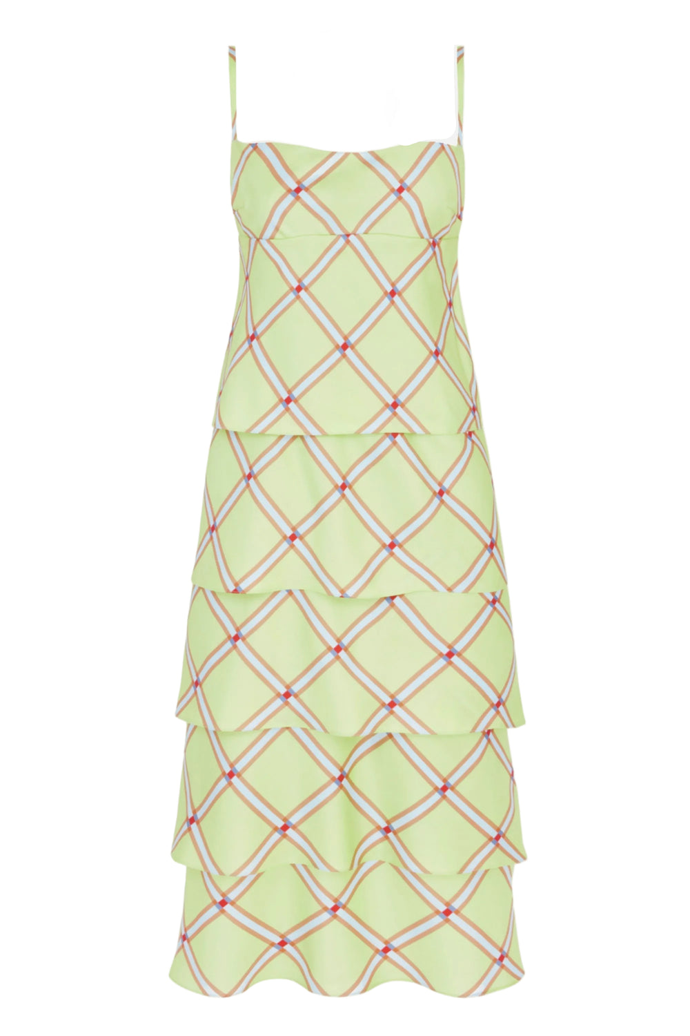 Rania Dress in Lime & Blue Check Silk Twill