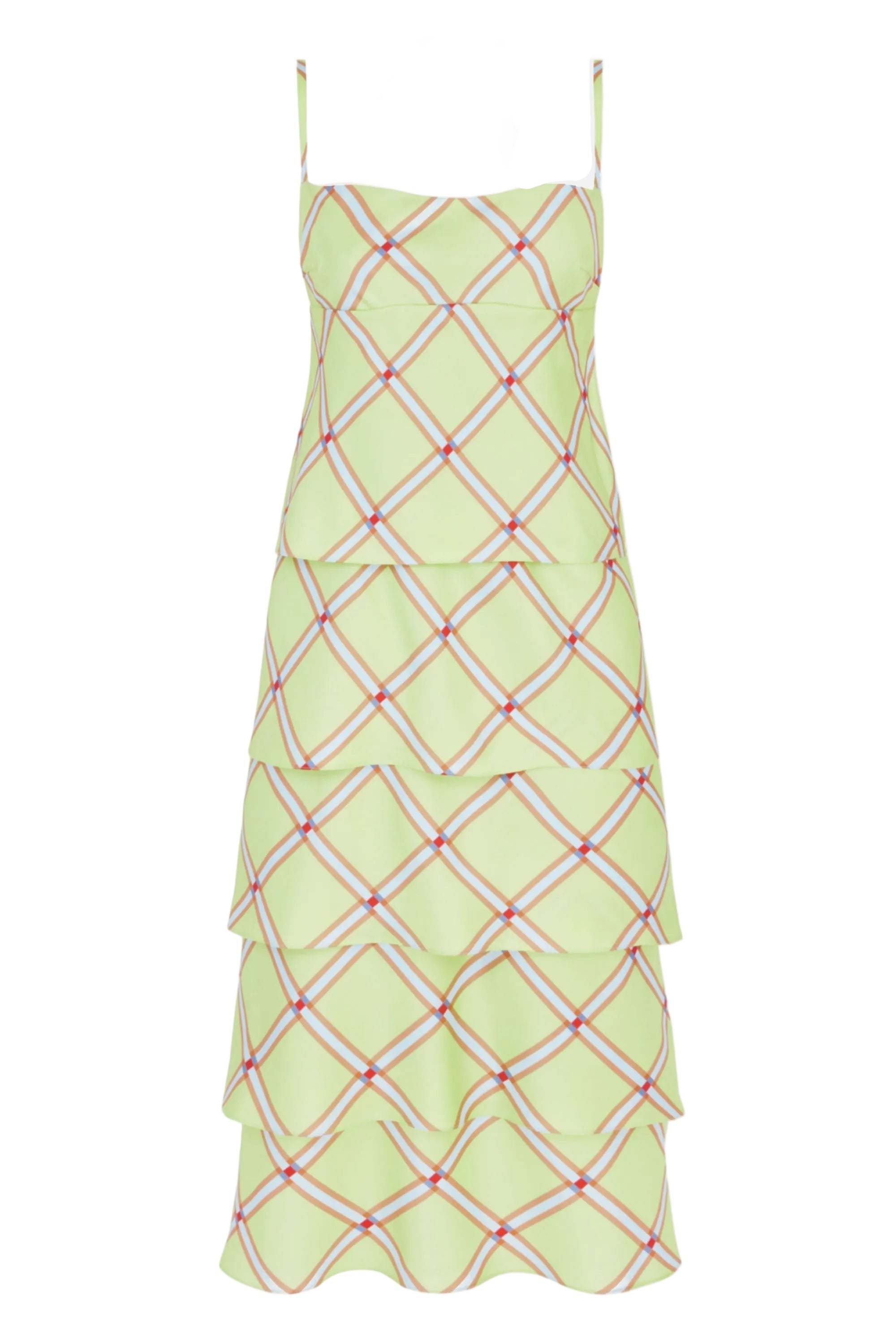 Rania Dress in Lime & Blue Check Silk Twill