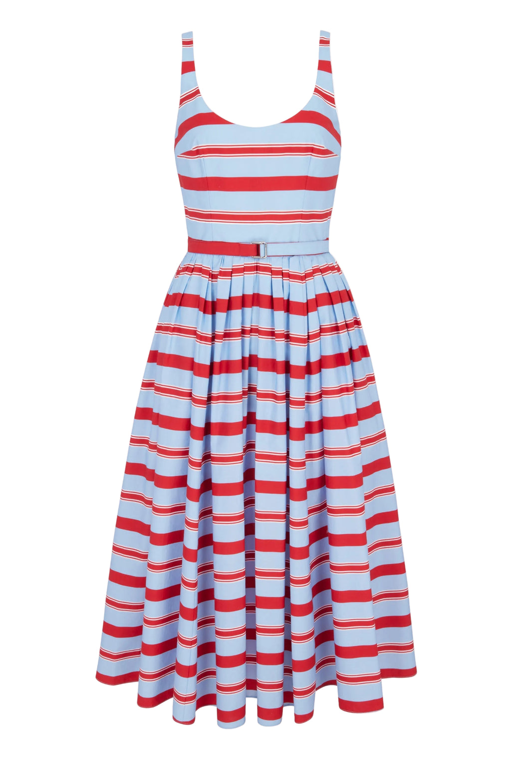 Eglantine Dress in Blue & Red Striped Cotton Popclan
