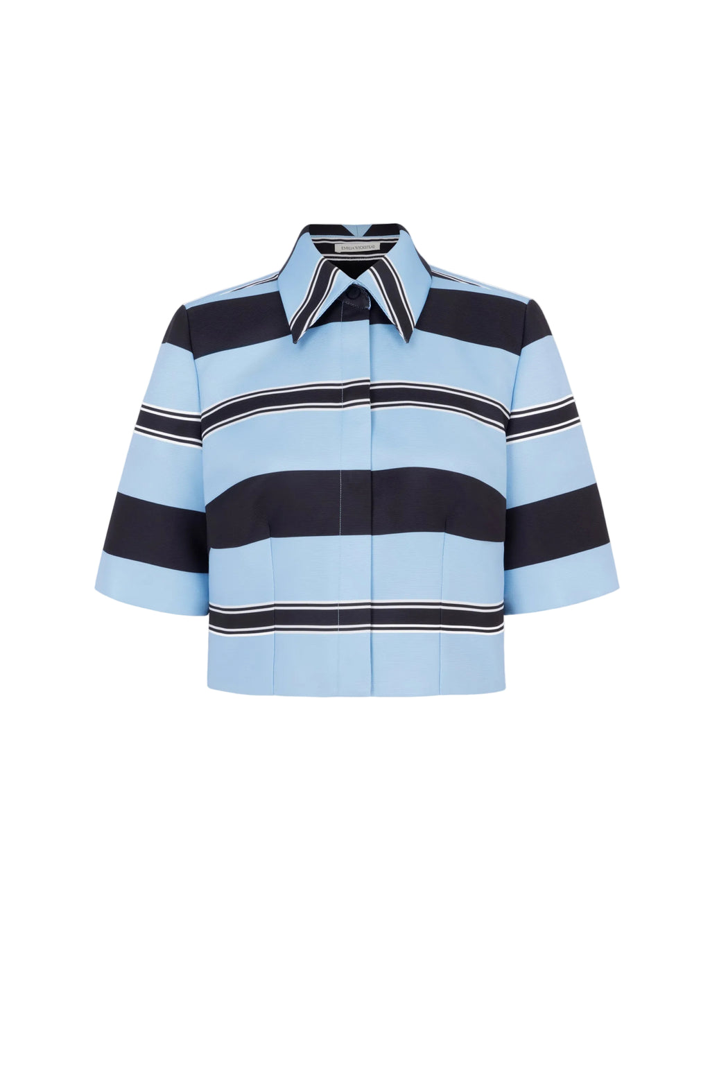Natalie Top in Blue & Black Striped Taffeta Faille