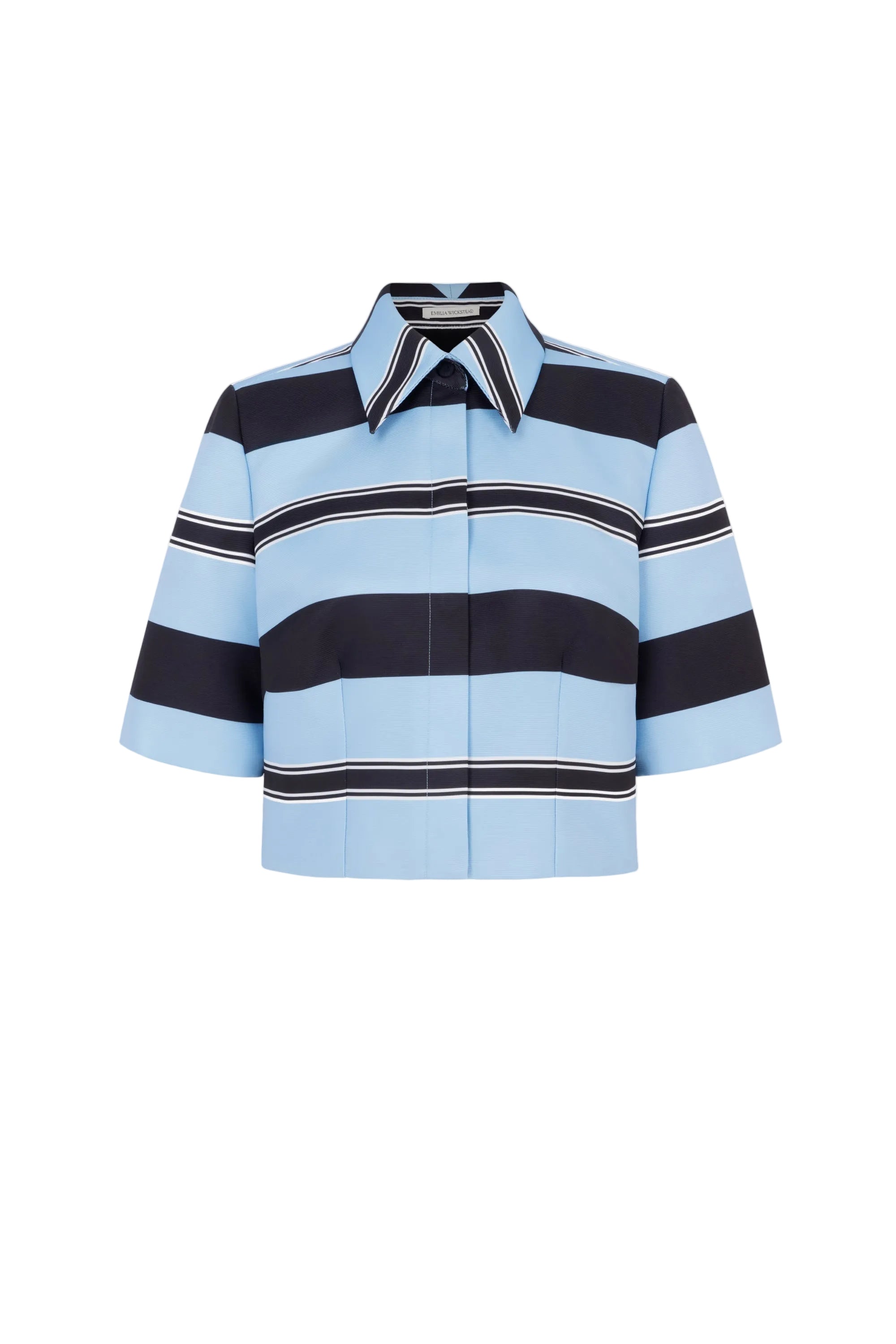 Natalie Top in Blue & Black Striped Taffeta Faille
