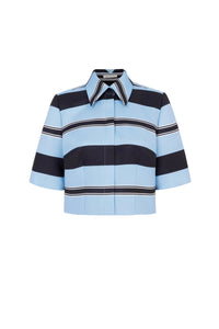 Natalie Top in Blue & Black Striped Taffeta Faille