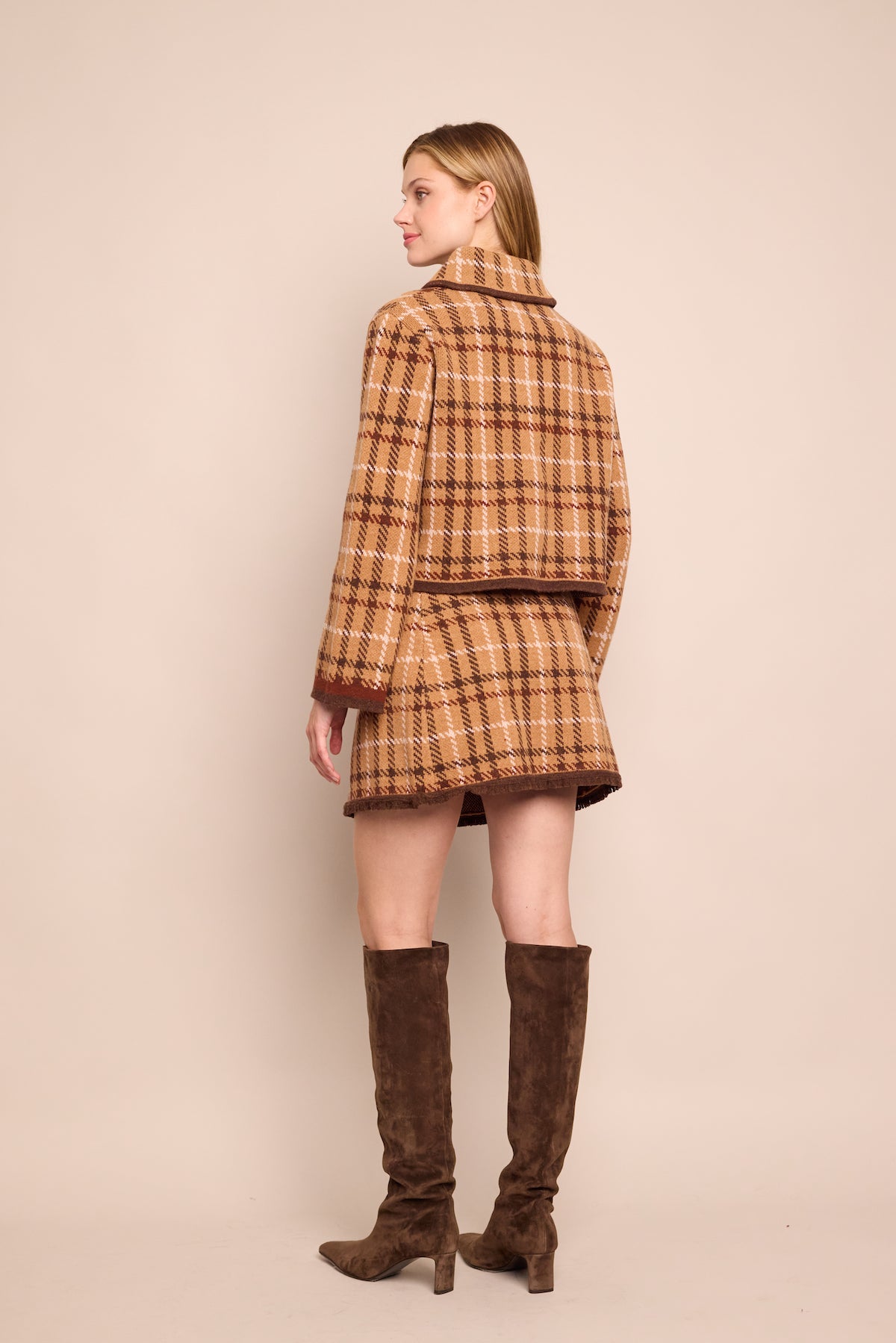 Jodi Mini Skirt in Camel Check