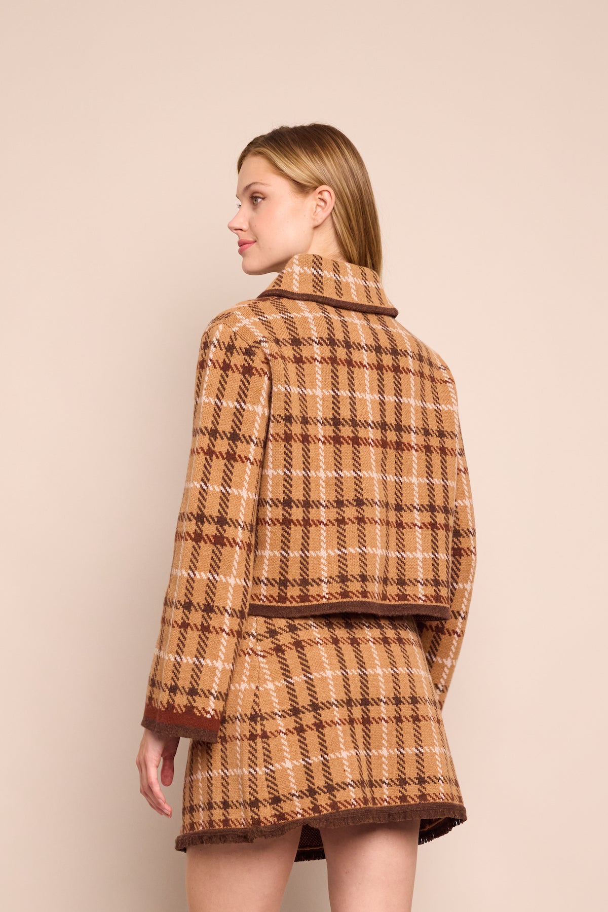 Delilah Cardigan in Camel Check