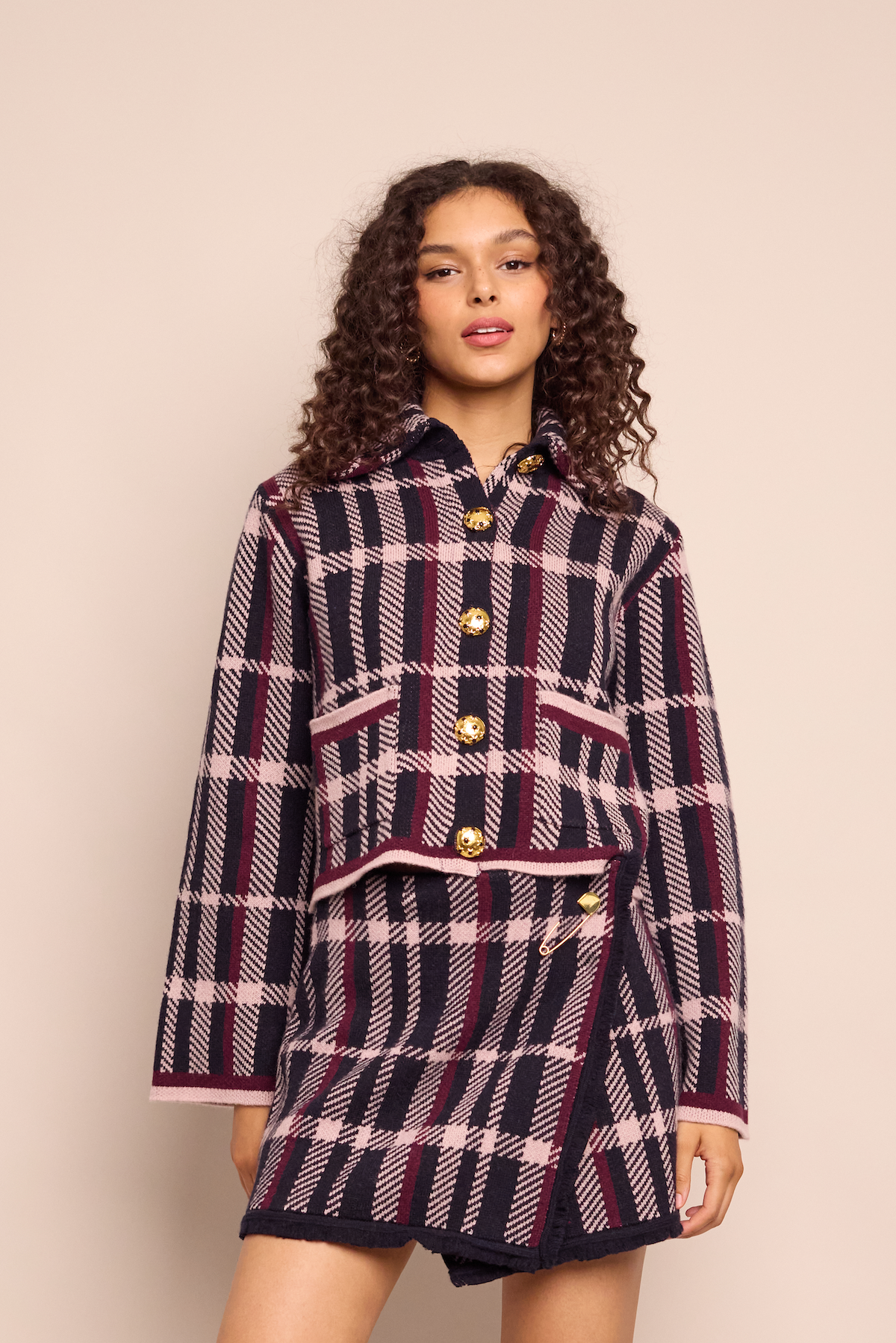 Delilah Cardigan in Navy Plaid