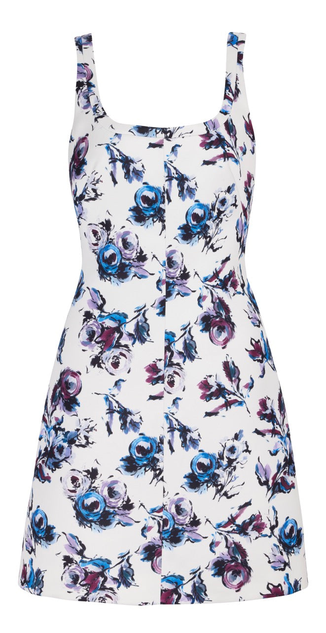 Tillie Dress in Purple & Blue Floral Print Genzianella
