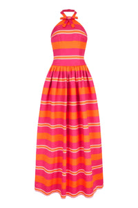 Sweeny Dress in Hot Pink & Orange Striped Taffeta Faille