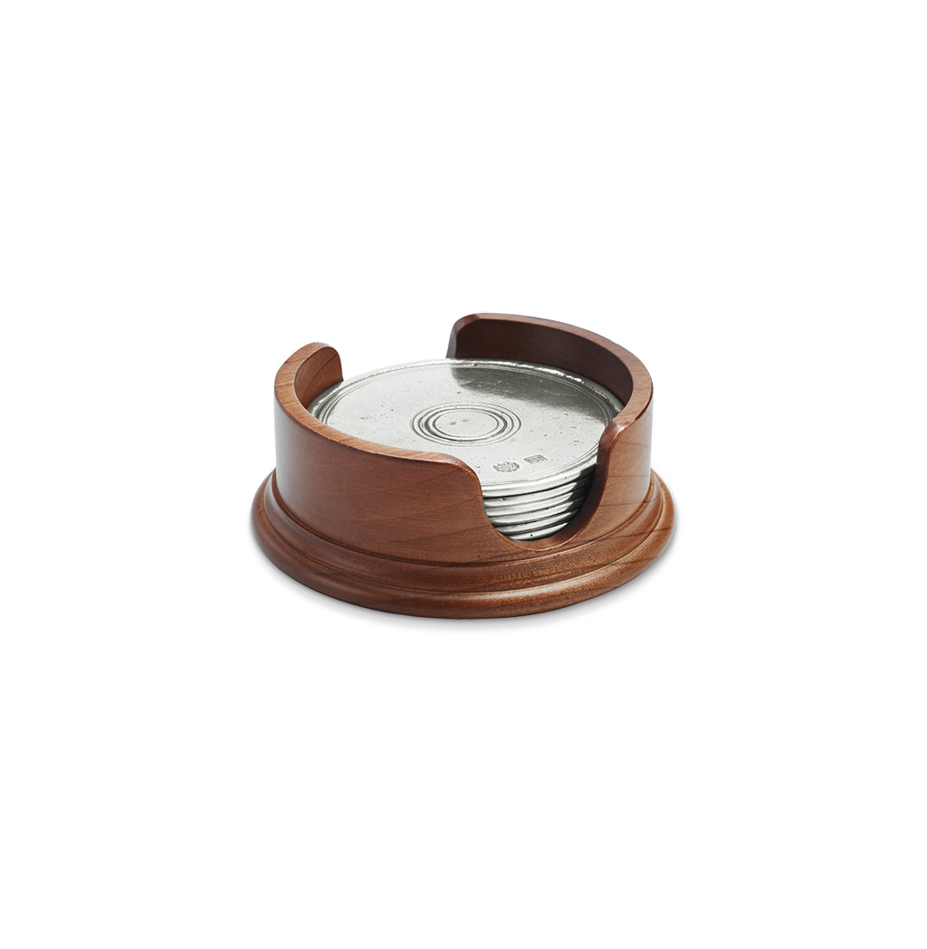 Round Coasters with Wood Base, Set of 6