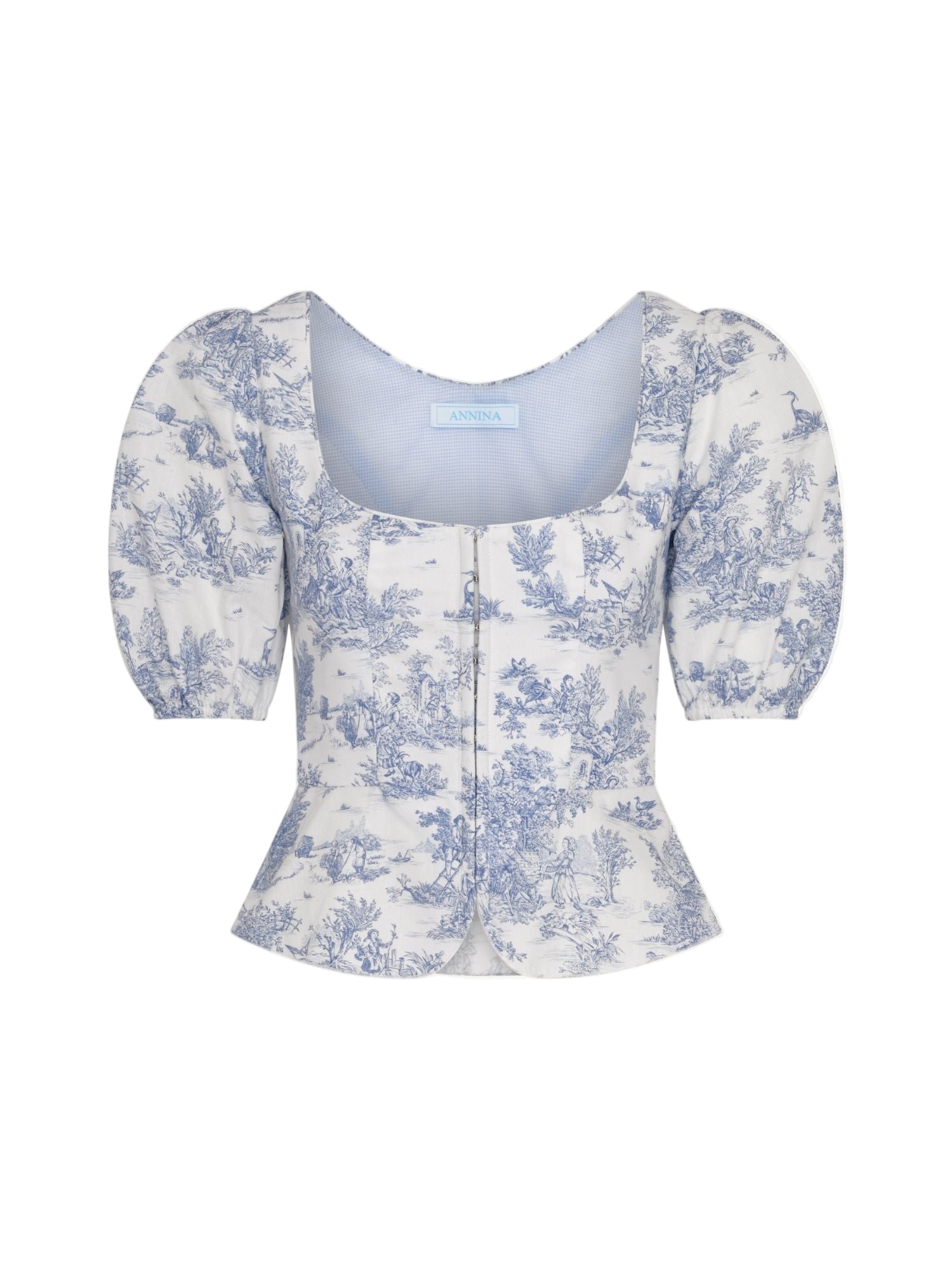 Roya Bodice in Toile de Jouy Blue