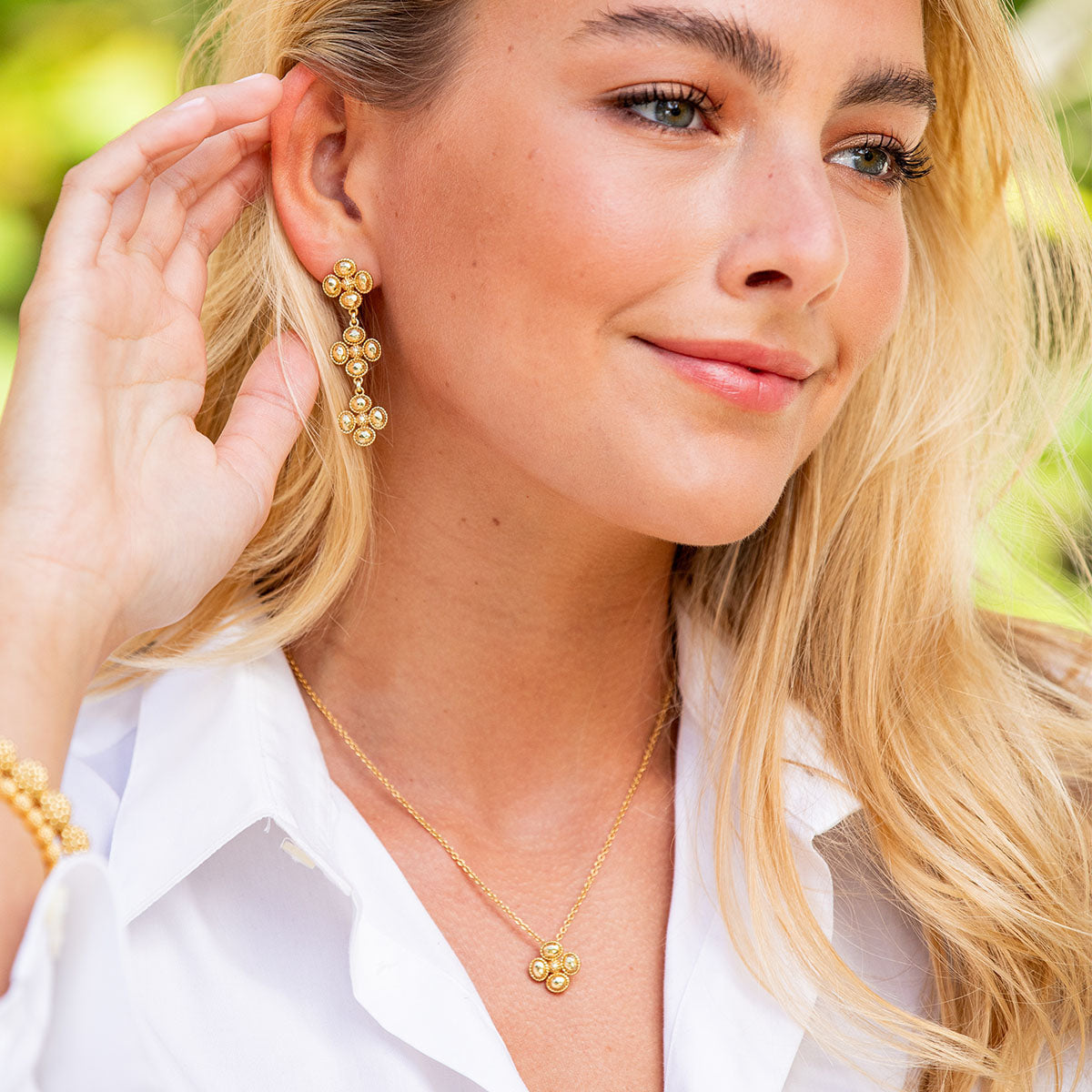 Berry Clover Linear Earrings in Gold