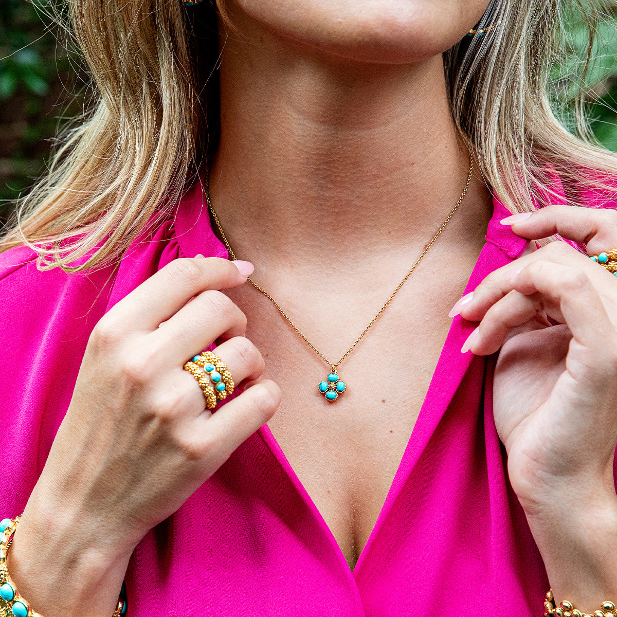 Berry Clover Double Sided Charm Necklace in Turquoise