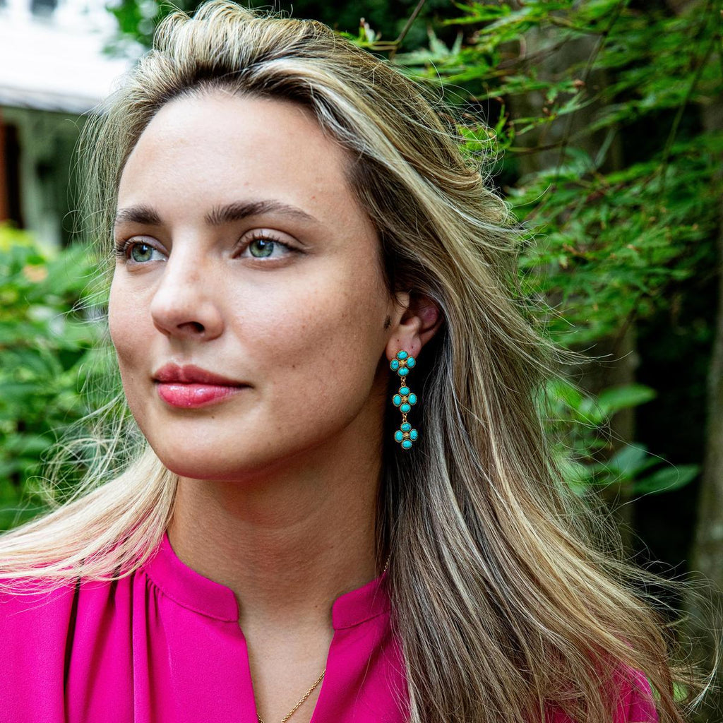 Berry Clover Linear Earrings in Turquoise