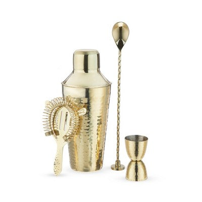 4-piece Gold Hammered Barware Set