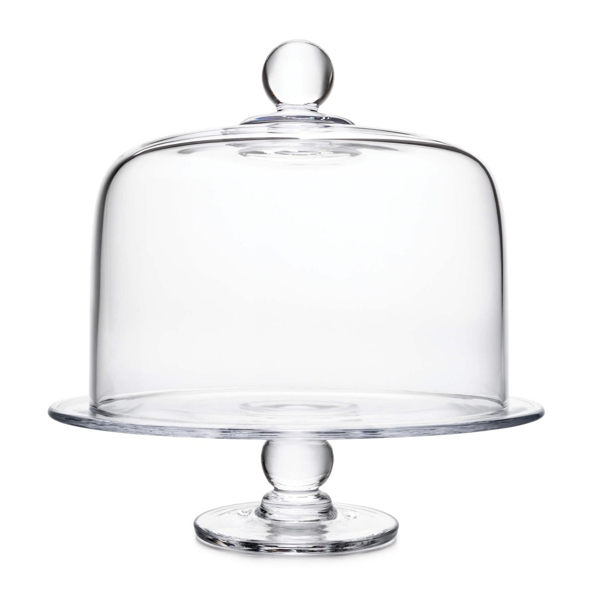 Front view of Hartland Cakeplate & Dome Set showcasing clear glass dome and pedestal with white background
