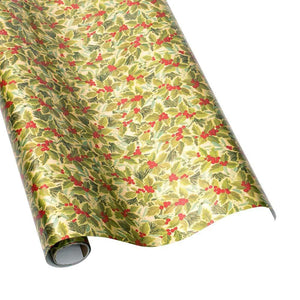 Holly and Mistletoe Gift Wrapping Paper on Gold Foil