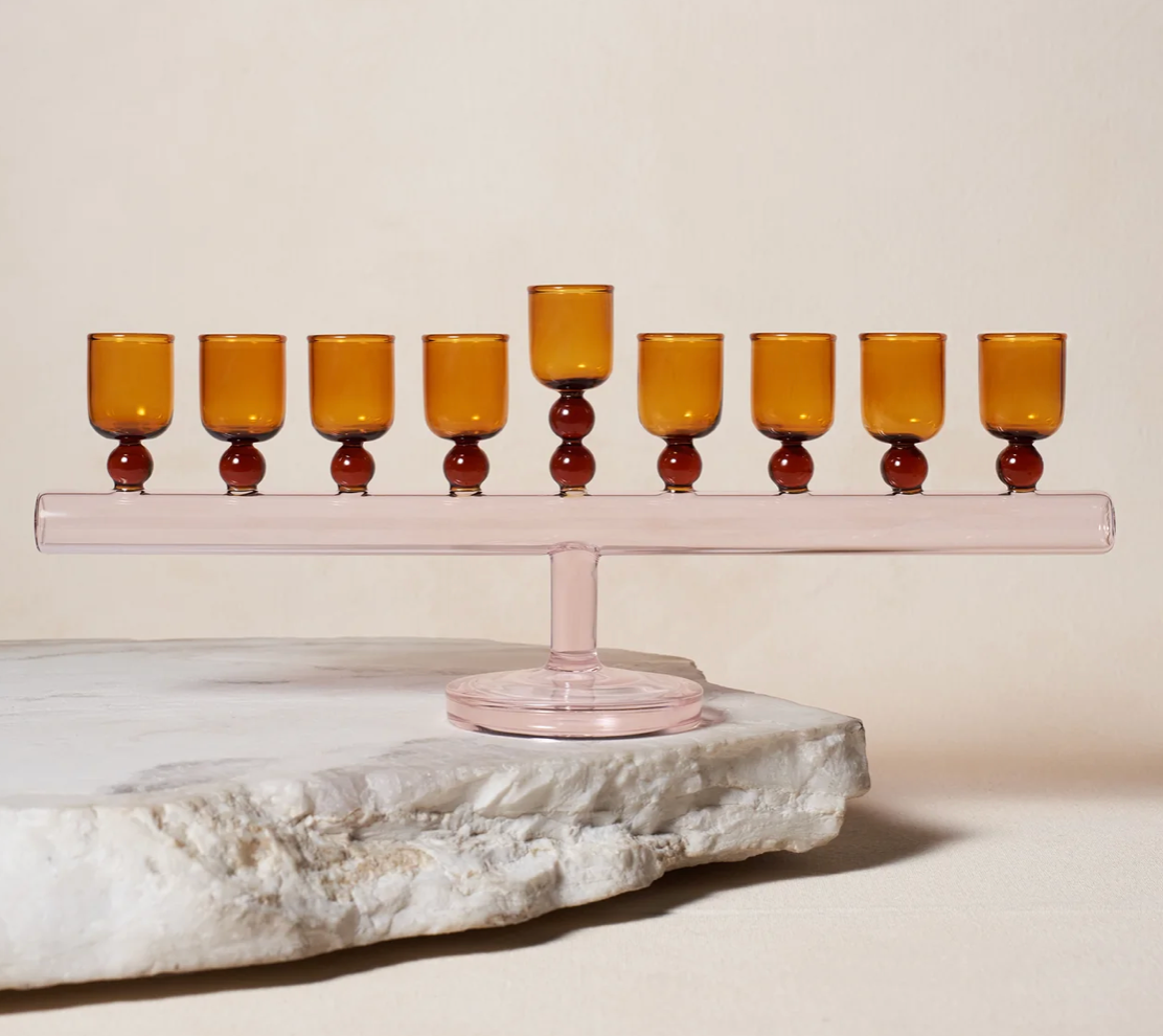Amber + Rose Glass Menorah