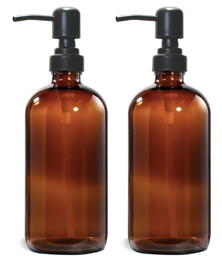 Amber Glass Refillable Soap Dispenser - 2 Pack