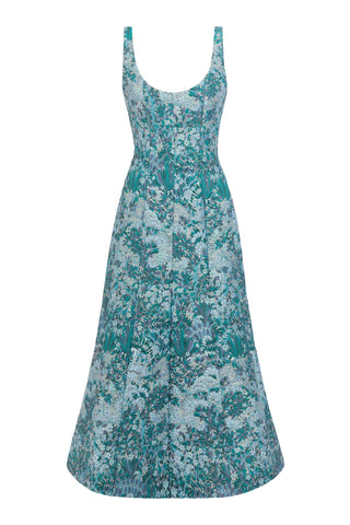 Judith Teal Floral Brocade Midi Dress