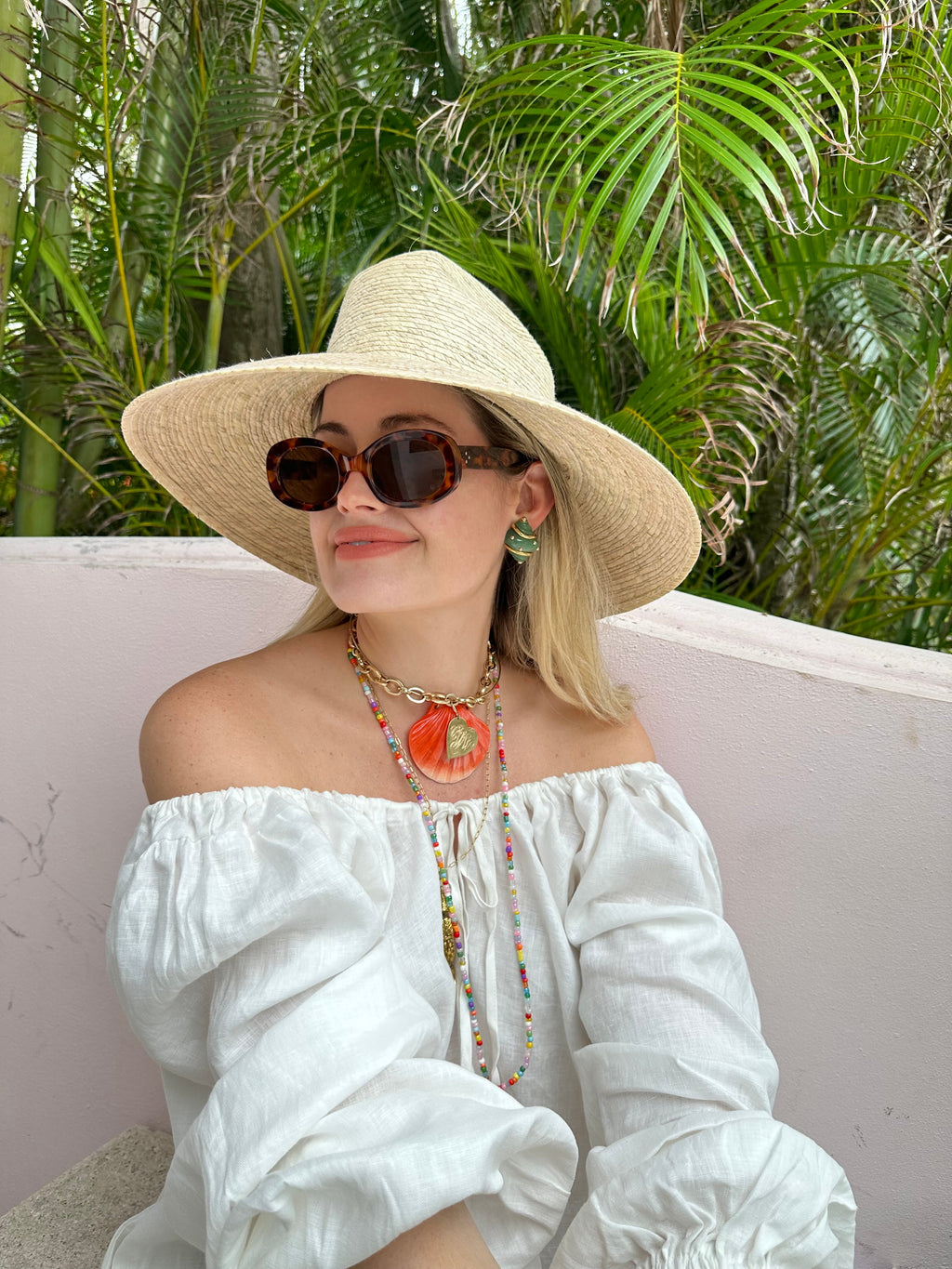 Hollyhock Sun Hat in Pink Marigold Block Print Hat Scarf