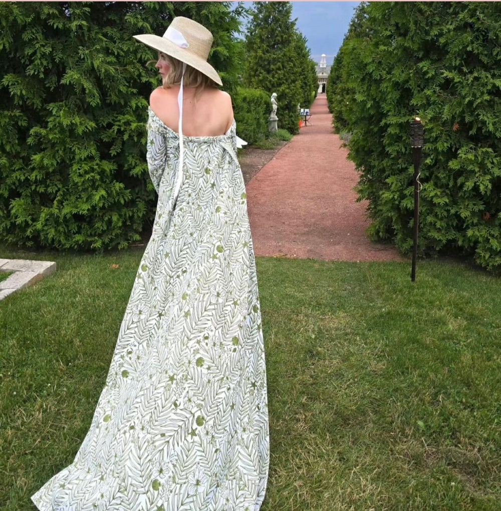 Hollyhock Sun Hat in Vintage Azure Garden Rose Long Ribbon
