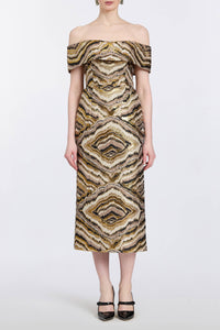 Gloria Metallic Jacquard Off-The-Shoulder Dress