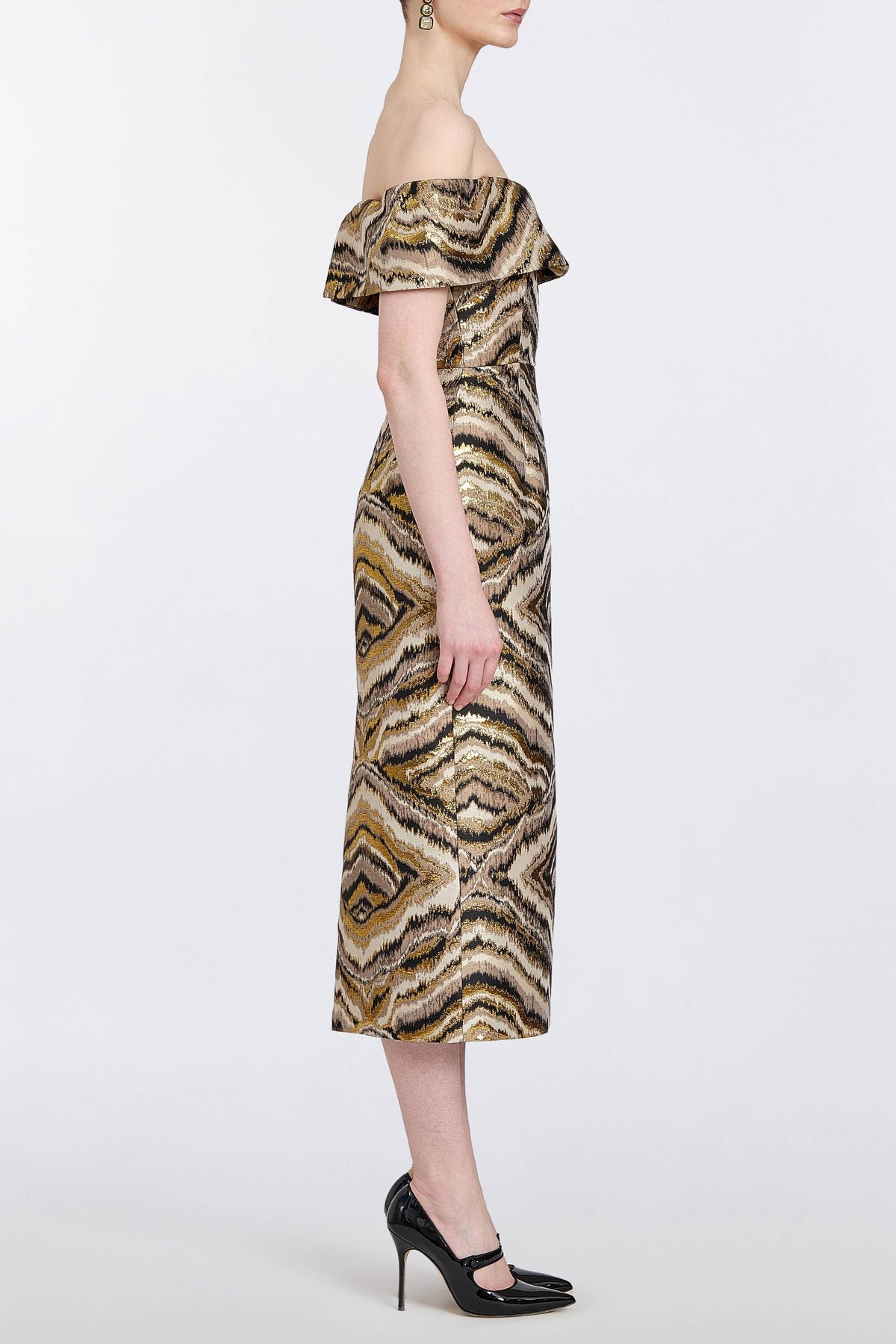 Gloria Metallic Jacquard Off-The-Shoulder Dress