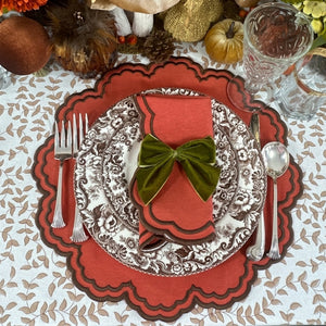 Bettina Napkin in Pumpkin with Cocoa Embroidery, Set of 4